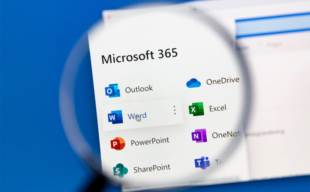 虫眼鏡で拡大されたMicrosoft365のアイコン